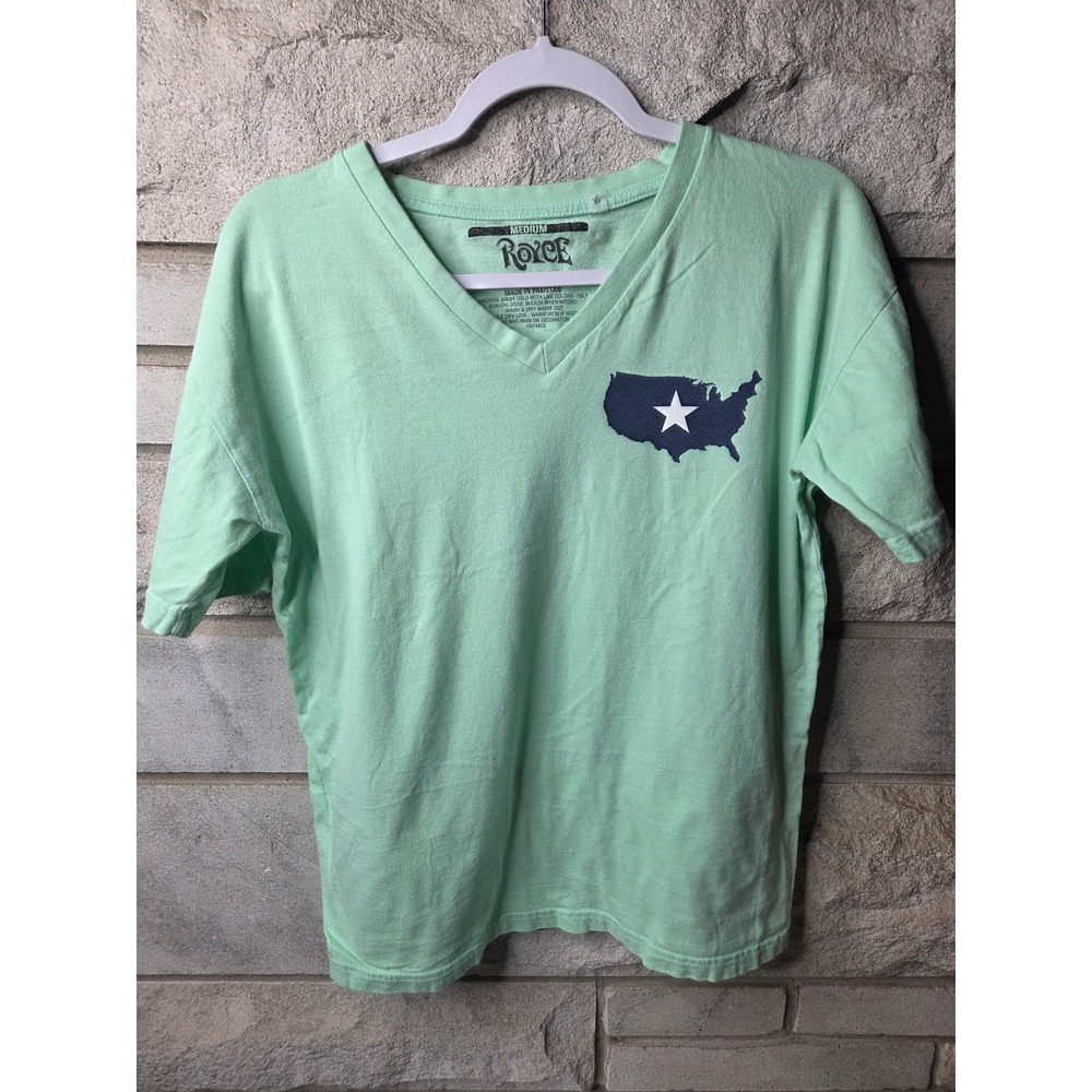 Royce Womens Mint Green Patriotic V-Neck Graphic T-Shirt USA Mason Jar Medium